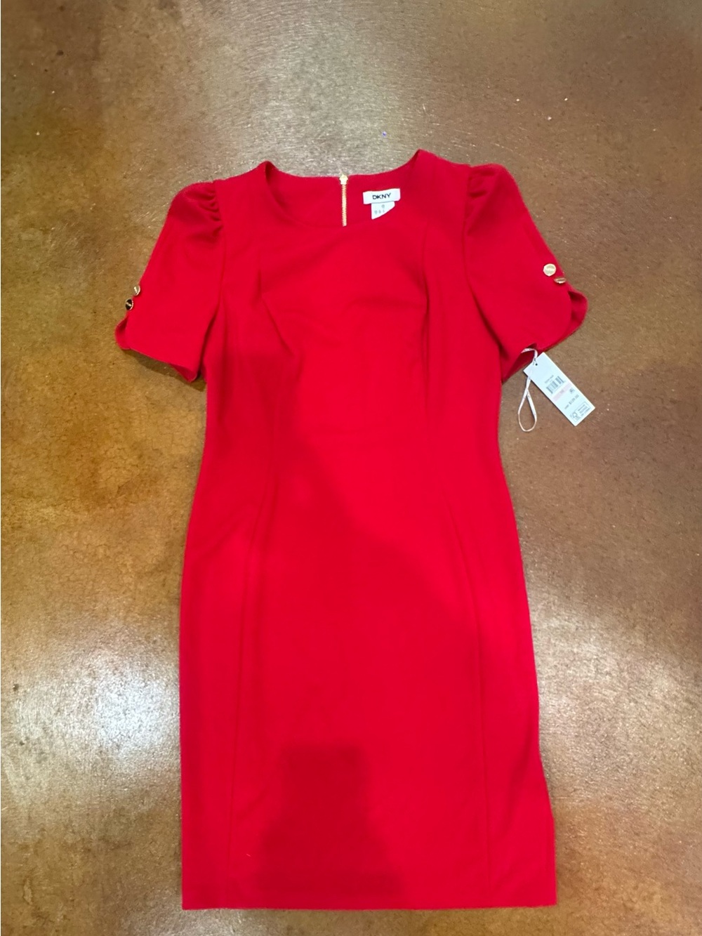 NWT Red DKNY Sheath Dress With Gold Zipper Style #DD31166A Size US 10
